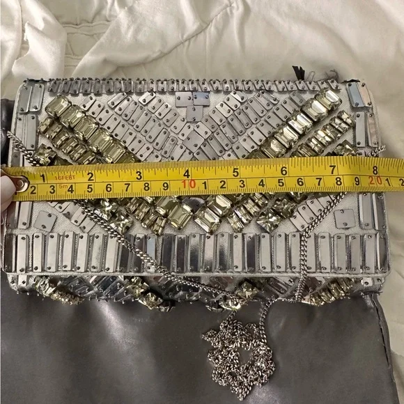 Alberta Ferretti Silver Crystal Embellished Chain Crossbody - Picture 9 of 10